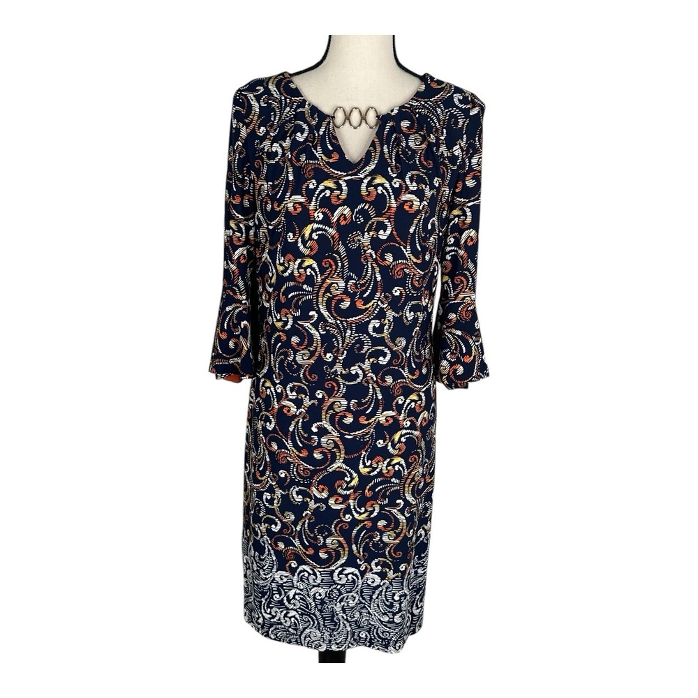 Leslie Fay Womens Lined Midi Dress Size 8 Boho Vintage‎ Quarter Bell Sleeves